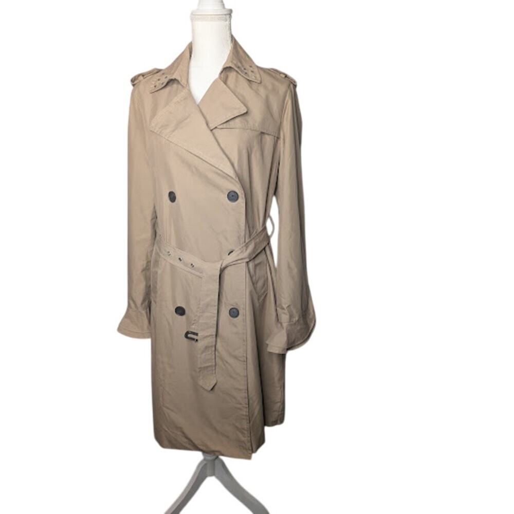 C & C CALIFORNIA studded trench coat tan ruffled sleeves Large NWT academia